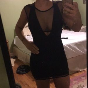 Tobi sexy black deep V dress with attached mesh